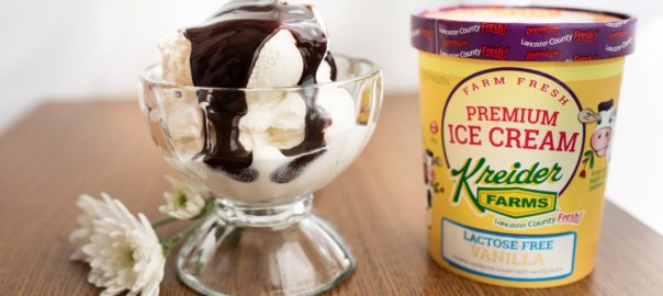 Kreider Farms Lactose Free Ice Cream with hot fudge