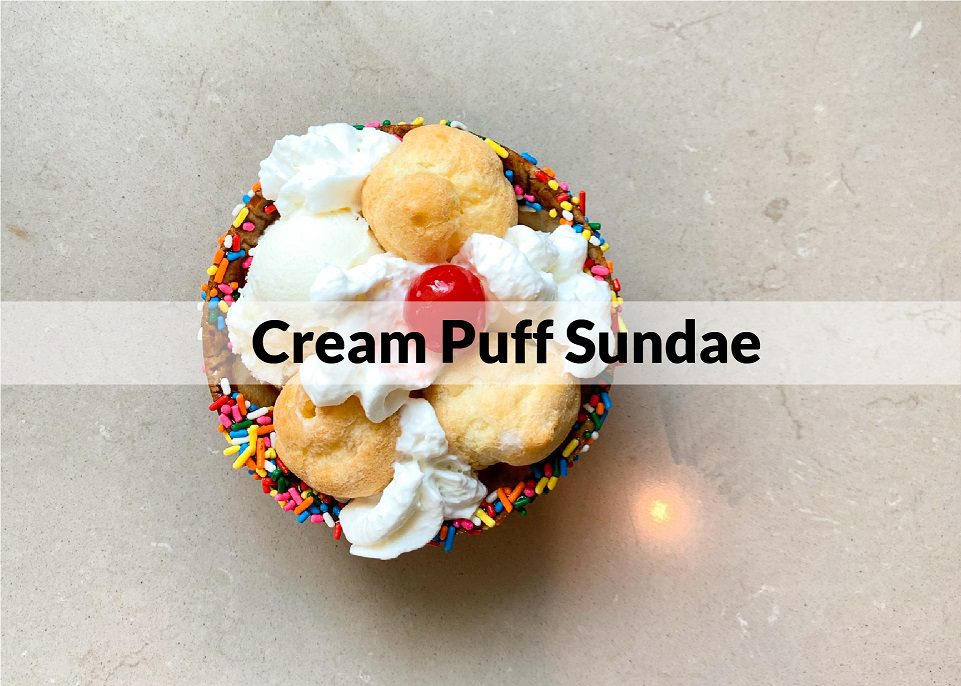 photo of ice cream sundae in waffle bowl