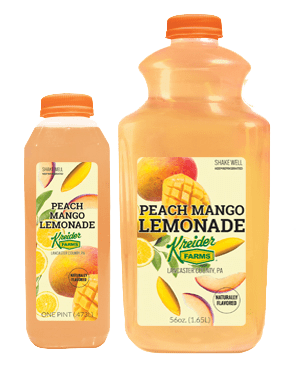 Kreider Farms peach mango lemonade single serve and bulk size