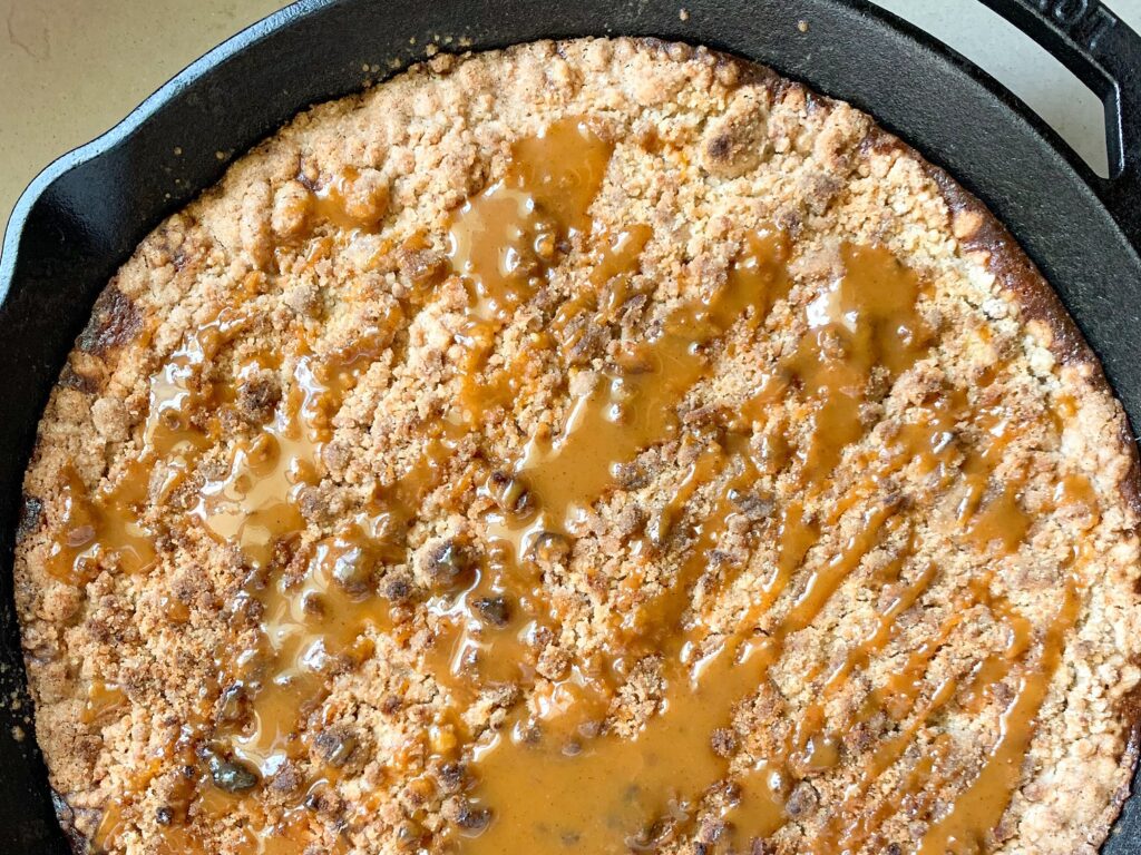 pumpkin crisp in cast iron skillet