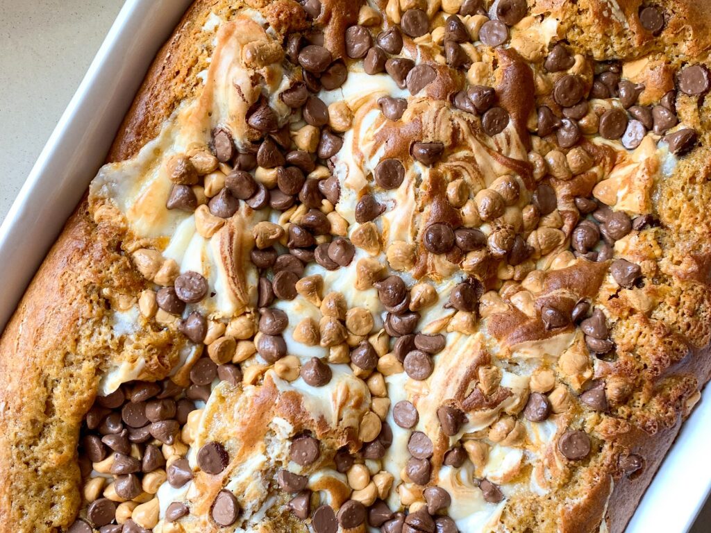 pumpkin dump cake in baking dish