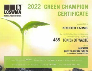 2020 LCSWMA Green Champion Certificate - Kreider Farms
